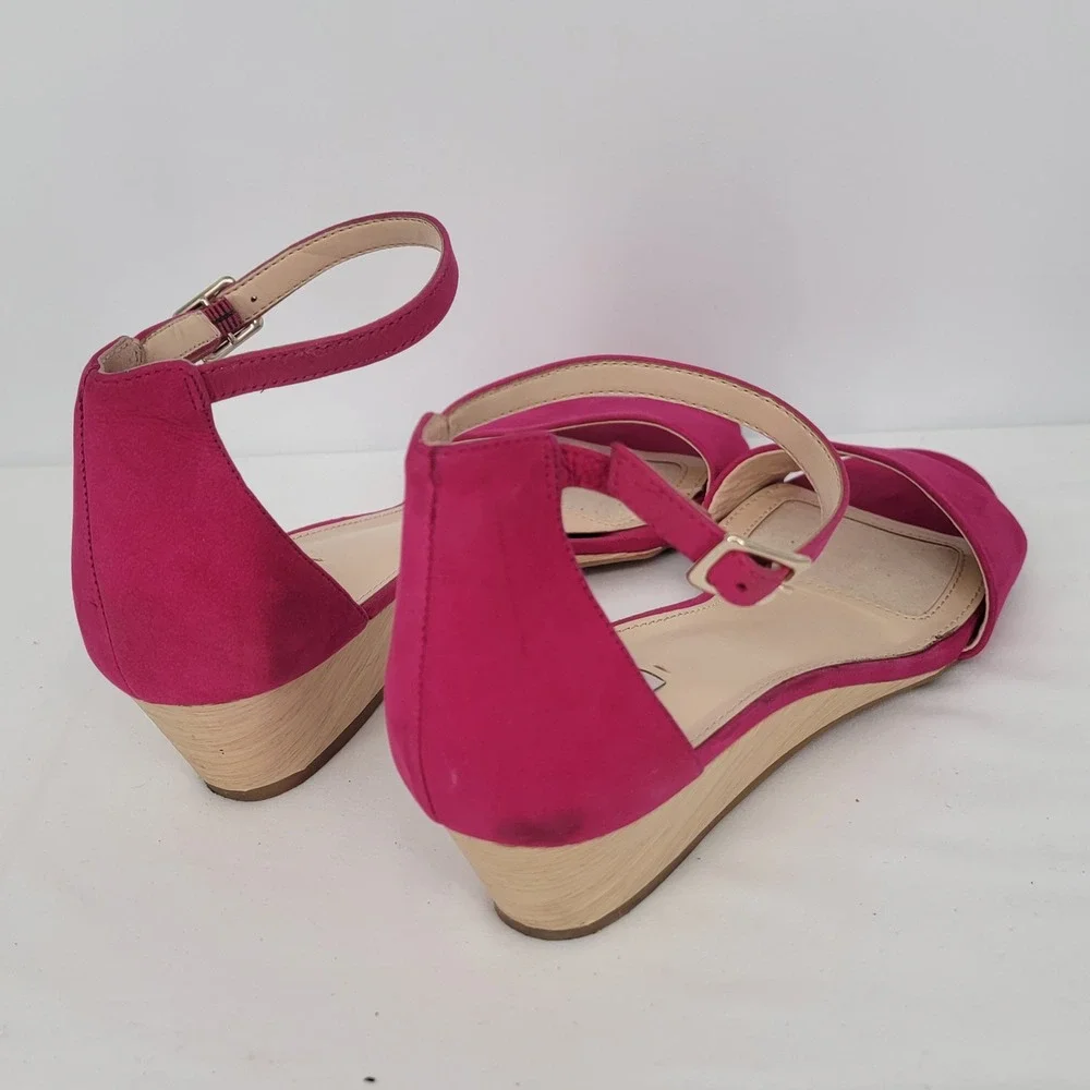 Alex Marie Womens Magenta Pink Ankle Strap Wedge Sandals Size 10M